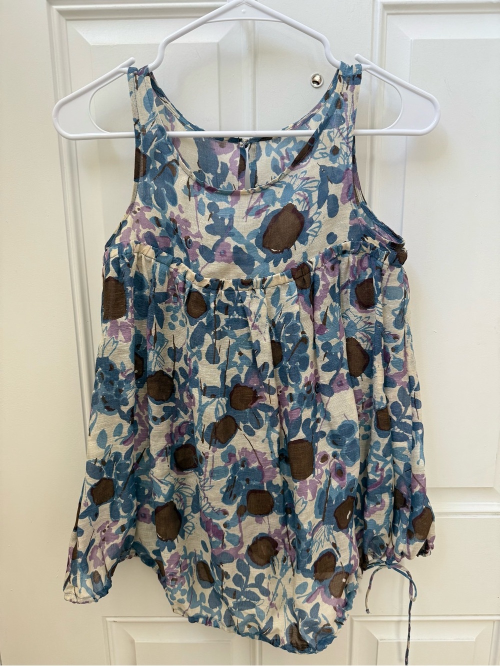 Tracy Reese Floral Bubble-Hem Tank in Blue, Brown and Cream